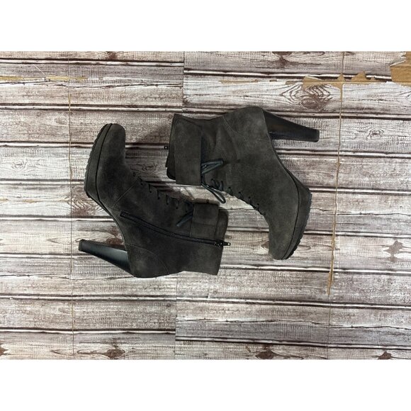 Paul Green Suede lace Ankle strap Heel Boots sz 6 color Black made Austria - Picture 6 of 10